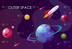 Cartoon vector illustration with outer space. Vect