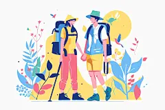 扁平风旅游手绘徒步插画