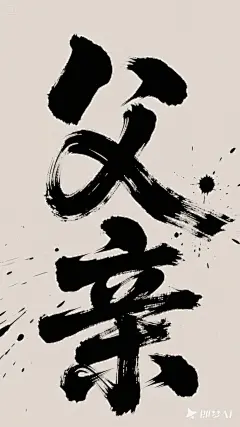 jimeng-2025-06-09-181-书法字体海报“父亲”，草书字体狂野奔放，视觉张力富有动感，超粗笔画流畅飘逸，笔画巧妙延长变形，飞白效果，笔画流畅潇洒，干净背景，大师海报作品，电影海报，英文