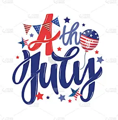 7月4日。独立日矢量字母排版明信片，卡片，横幅。庆祝书法。美军武装部队排版概念。国家海报设计