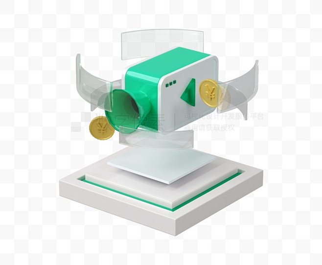 3D立体摄像机绿色玻璃科技元素图标素材
