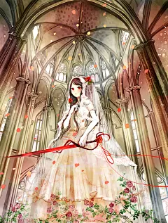【纯洁的少女】婚纱特辑 : “婚纱”是新娘的象征。很多人都曾憧憬那洁白无瑕的婚纱吧。现在，说到婚纱通常想到的都是白色。但是这个白色婚纱这个印象真正人心，则是在1840年英国的维多利亚女王身穿纯白的婚纱举办婚礼之后。从此，纯白色的婚纱不仅成为了英国国内新娘们憧憬的礼服，欧洲和亚洲地区的新娘们也都非常憧憬。
这次就为大家送上角色们身穿洁白美丽的婚纱的插画作品特辑。