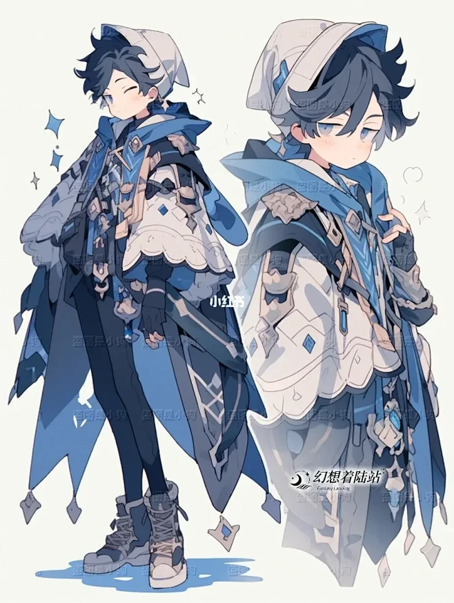 人设｜服设蓝色系骑士服-花瓣网