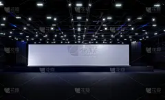 空舞台活动的模型和企业身份。大厅夜光舞台，3D渲染。
