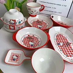 卡卡比复古ins风陶瓷餐具杯子烤碗网红少女心KT猫盘子可爱儿童碗-淘宝网