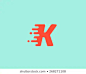 Abstract letter K logo design template.  Dynamic vector unusual font. Universal fast speed fire moving water quick energy drop icon.