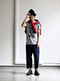 Japanese style, wide jeans probably Orslow, YMC Tee and a pair of Tricker's shoes. Great hat too!: 