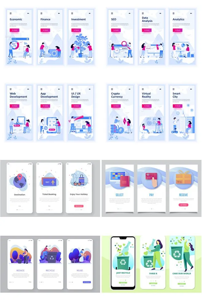移动端APP引导页插画手机UI界面启动页H5闪屏PSD/AI设计素材模板-淘宝网-花瓣网