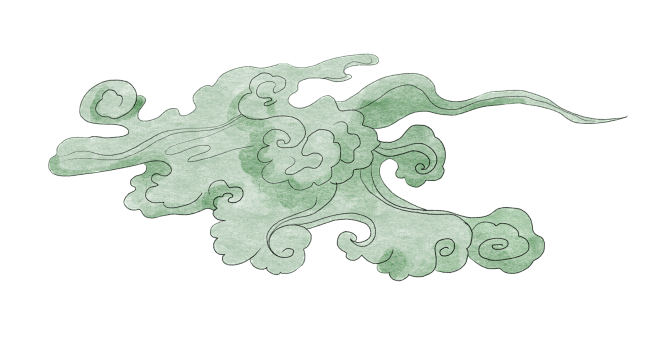 水彩绿色祥云手绘插画_中式元素 _T20...