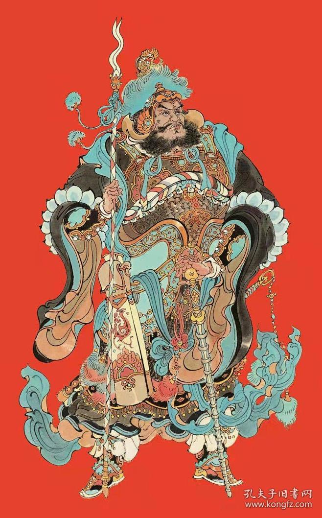 李云中年画组门神财神三张一套四色宣纸复刻