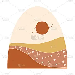抽象版画与沙漠景观。当代装饰墙。矢量插图。
