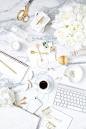 White and Gold on marble styled desktop. Styled stock photography by Shay Cochrane for the SC Stockshop.