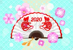 老鼠,扇子,2020,新年前夕,金色,红色,可爱的,新的,性格,传统