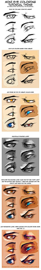 Mini Eye Coloring Tutorial Thing by =senbo-sencho on deviantART ✤ || CHARACTER DESIGN REFERENCES | Find more at https://www.facebook.com/CharacterDesignReferences if you're looking for: #line #art #character #design #model #sheet #illustration #expression