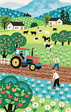 手绘振兴农业风景插画