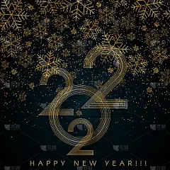 2022新年快乐金色线雪花在蓝色背景上设计优雅的豪华卡邀请派对创意元素2022新年和圣诞现代设计金2