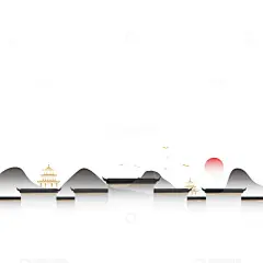 中国风山水徽派建筑亭子插画底部装饰元素高清模板免费下载-趣麦麦图