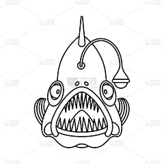 绘画插图,矢量,深海鮟鱇,深海鱼,分离着色,生物学,深的,暗色,野生动物,热带气候