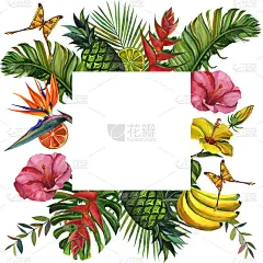 水彩热带野生动物无缝图案。手绘丛林自然，花卉插画