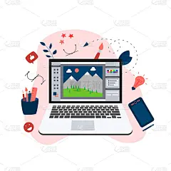 Flat vector graphic drawing concept with open illu