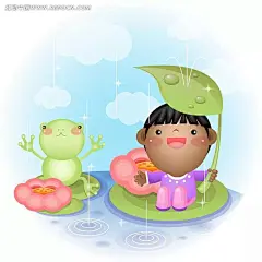 荷叶|卡通人物|卡通人物图片|漫画人物|青蛙|人物素材|人物图片|矢量人物|手绘|水滴|下雨|遮雨