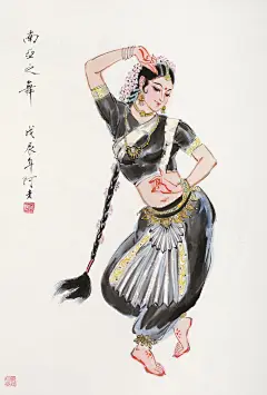    【阿老的舞蹈人物国画作品欣赏】
自学成才的阿老，舞台速写语言通俗质朴，造型真实准确，线条娴熟流畅，辅线的韵律、铺垫，烘托着主线的婉转飞动，构成和谐、抒情、优美的画面，显示出独特的气质与个性。他善于将音乐韵律融入彩墨中，表现了不同的民族个性与庄重典雅柔美的气质。