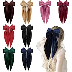 Amazon.com: 8 件珍珠缎分层蝴蝶结女士女孩 5 英寸(约 12.7 厘米)发夹长黑色丝带蝴蝶结法式发饰(珍珠蝴蝶结风格) : 美容和个人护理