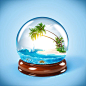 玻璃球里的沙滩椰子树风景高清图片