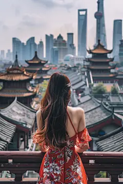 遥望远方美丽女生背影