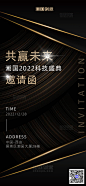 邀请函几何线条黑金大气商务手机海报