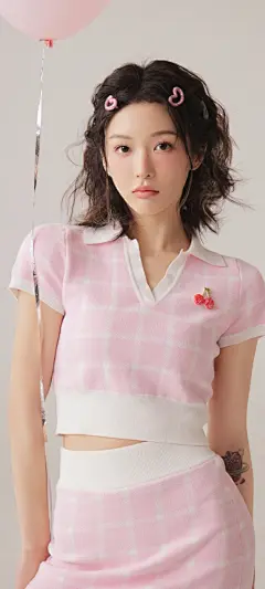 曹婉瑾 可爱粉色套装 美女手机壁纸