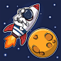 Cute astronaut riding rocket to the moon Premium Vector