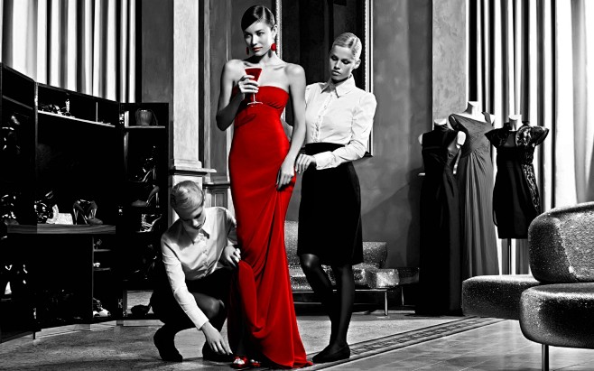 妇女红色礼服选择性着色 - 壁纸（#11...