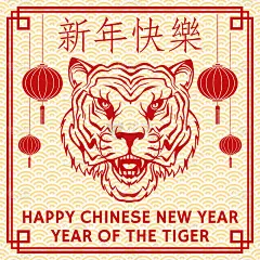 快乐中国新年贺卡与老虎头剪影。矢量插图。用于横幅，卡片，海报上的老虎标志2022中国新年。新年快乐。