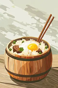 广东特色木桶饭煲仔饭美食插画