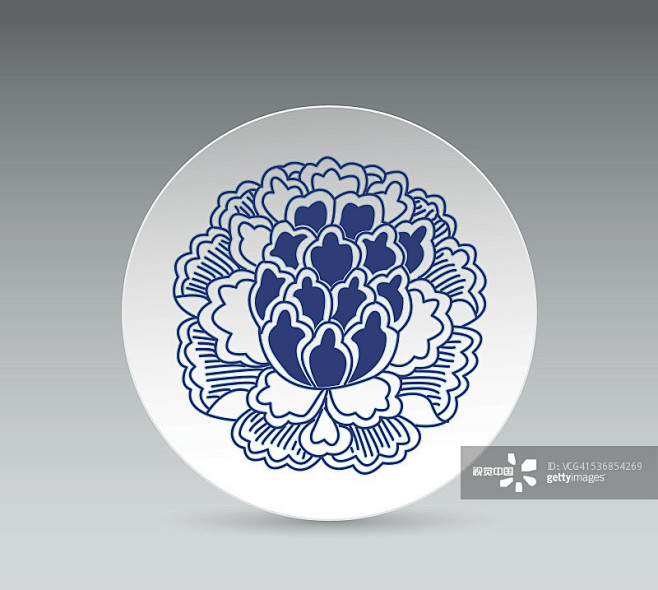 牡丹,盘子,仅一朵花,蓝色,白色正版图片...