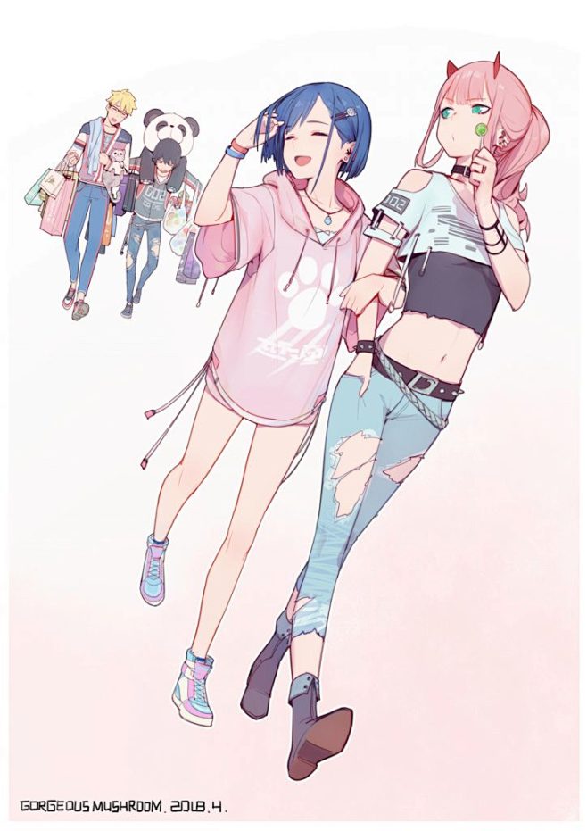 动漫插画牛仔裤少女主题图片素材 – AC...