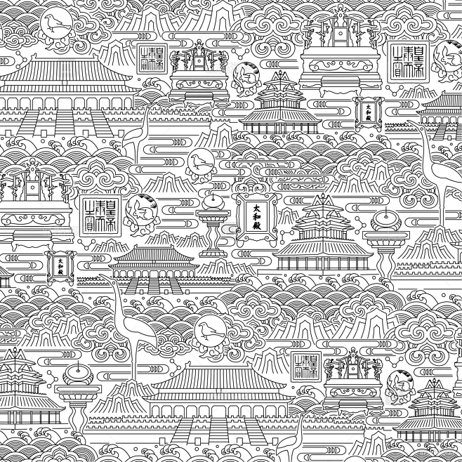 故宫建筑线稿底纹 - - 正版图片,视频,字体,音乐素材交易平台 - 旗下品牌-花瓣网