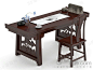中式复古红色实木镂雕雕刻灵芝图案翘头案书桌太师椅桌椅组合