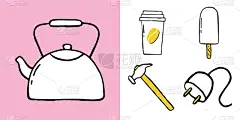 图标集,装饰物,饮食,茶,饮料,健康保健,咖啡,药,热饮,午餐