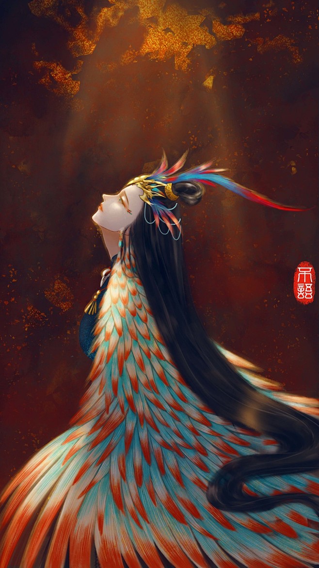 毕方拟人_不语_长如醉__插画师作品_涂...