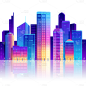 矢量城市建筑城市夜景