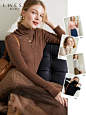 朗文斯汀黑色高领针织衫女2021冬装新款时尚舒适弹力紧身打底衫-tmall.com天猫