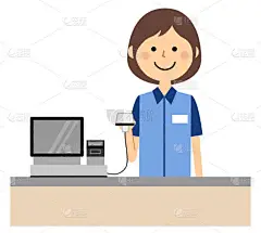 现金登记的女职员--这是一个在收银台工作的女职员的例子.