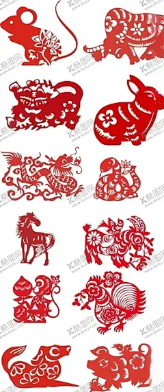 十二生肖 【酷图网】十二生肖,元素,鼠,牛,虎,兔,龙,蛇,马,羊,猴,鸡,狗,猪,剪纸
