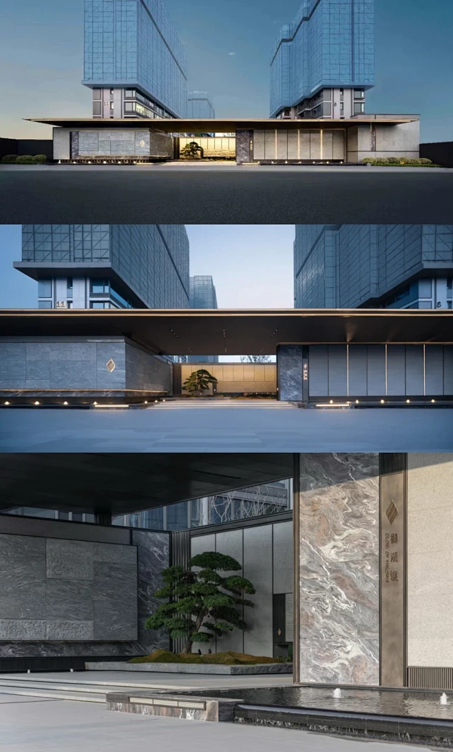 杭州龙湖·滨颂御湖境 入口大门作为完整的城市界面展示，由内而外呈现项目整体的形象气质，彰显着项目的高端定。-花瓣网