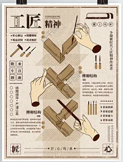 工匠精神传统文化传承复古手绘插画海报矢量图免费下载_psd格式_3543