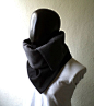 Men scarf. Extra Wide, Black wool with metalic  snaps. Trendy, modern, chunky  and cozy.
