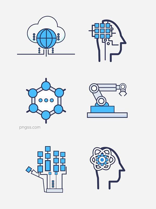 人工智能互联网类蓝色科技图标可商用元素图...