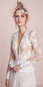 lior charchy spring 2017 bridal long sleeves deep plunging v neck heavily embellished lace bodice wedding dress top (13) mv -- Lior Charchy Spring 2017 Wedding Dresses
